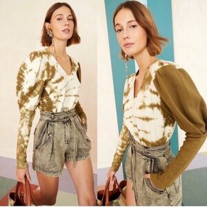 ULLA JOHNSON Jude Puff Sleeve Pullover Tie-Dye Sweatshirt